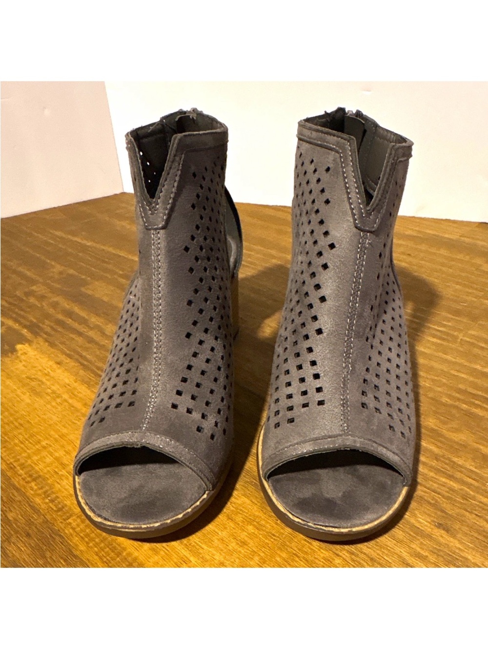 Buckle Gray Perforated Suede Open-Toe Mule Slides